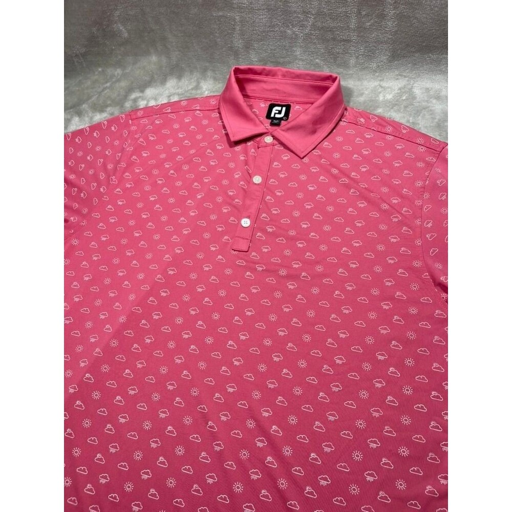 FootJoy Golf Polo Shirt Men Large Pink Performance Clouds Outdoor Short Sleeve
